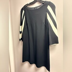 NWT Trina Turk Black Dress with Gorgeous Cream Stripe Bell Sleeves L (No Tag)
